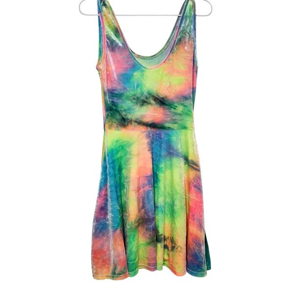 See You Monday Rainbow Velvet Tie Dye Dress L G Grande Large LA Los Angeles - Picture 2 of 8